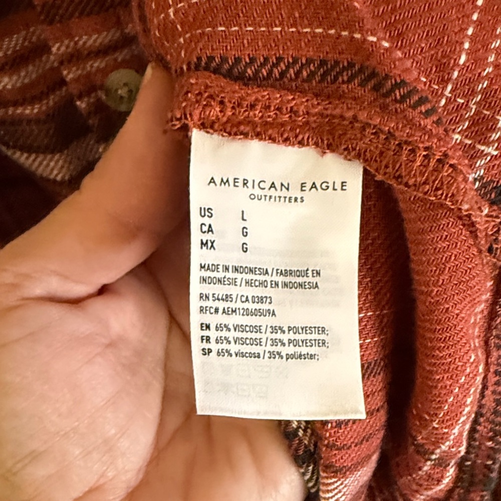 American Eagle Outfitters Red Plaid Babydoll Button-Down Shirt - Picture 6 of 6